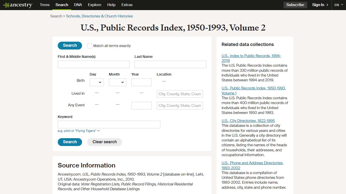 U.S., Public Records Index, 1950-1993, Volume 2 - Ancestry.com